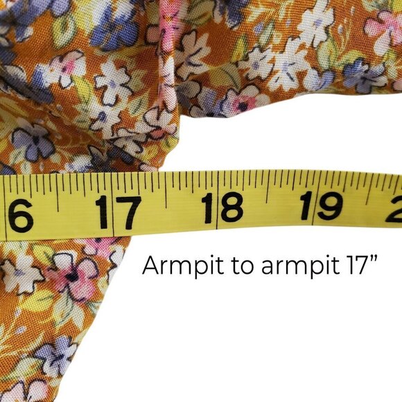 SO Cabin Fever Mustard Multi Floral Midi Dress Tiered Ruffle Hem Cottagecore M - Picture 14 of 16